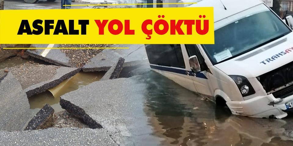 Manisa'nın Yunusemre ilçesinde ana su hattı borusunun patlaması sonucu asfalt yolda çökme meydana geldi. ( Haluk Satır - Anadolu Ajansı )