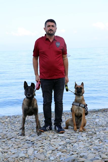 Aydın'da 12 yıldır polis ekipleriyle uyuşturucu operasyonlarına katılan 14 yaşındaki narkotik köpeği "Çayra" (solda), görevini genç köpek Tina'ya (sağda) devretti.  Emekliye ayrılmasından dolayı Narkotik Suçlarla Şube Müdürlüğü, Çayra'yı deniz kenarına götürdü. Dilek Yarımadası Büyük Menderes Deltası Milli Parkı'ndaki koyda denize giren Çayra, kendisi için hazırlanan şemsiyenin altında şezlonga uzanıp güneşlendi.  ( Ferdi Uzun - Anadolu Ajansı )