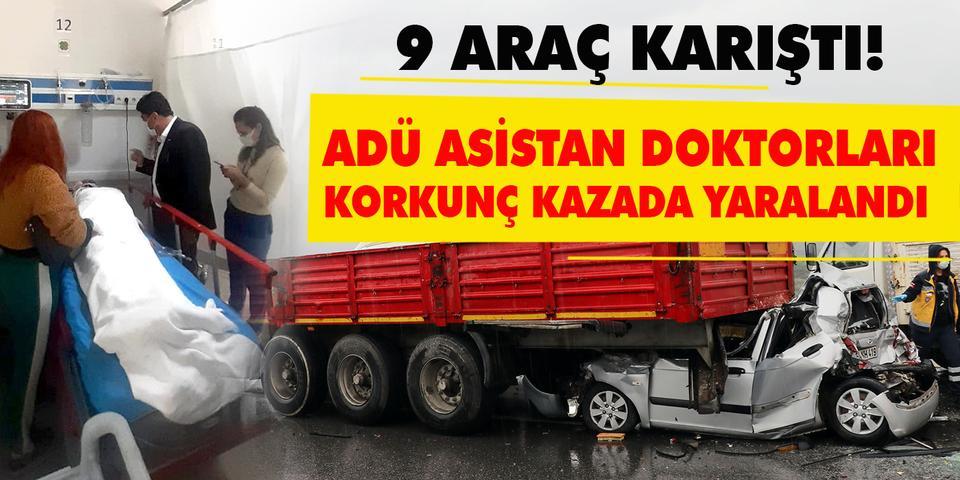 İzmir-Aydın Otoyolu'nda aynı bölgede 9 aracın karıştığı trafik kazalarında 10 kişi yaralandı. ( Ferdi Uzun - Anadolu Ajansı )