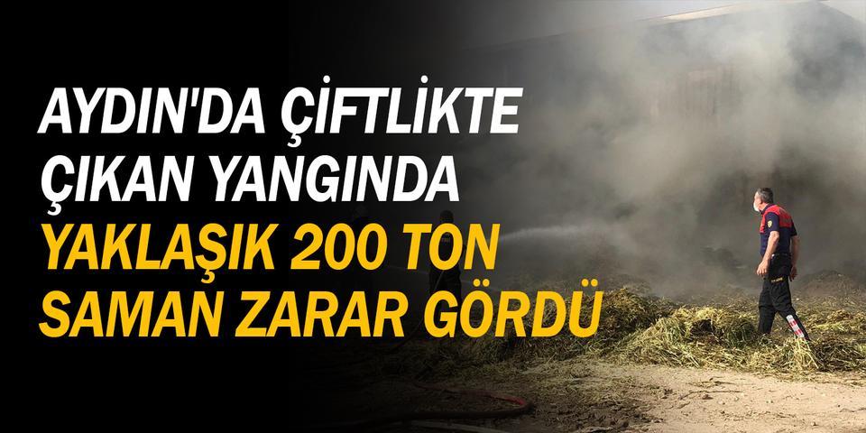 Aydın'ın Kuyucak ilçesinde hayvan çiftliğindeki yangında yaklaşık 200 ton saman zarar gördü. ( Mehmet Ali Cintosun - Anadolu Ajansı )