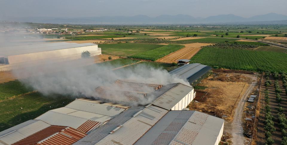 Manisa'da tarım işletmesinde çıkan yangına müdahale ediliyor