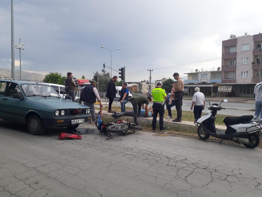 Aydın'da otomobilin çarptığı motosiklet sürücüsü yaralandı