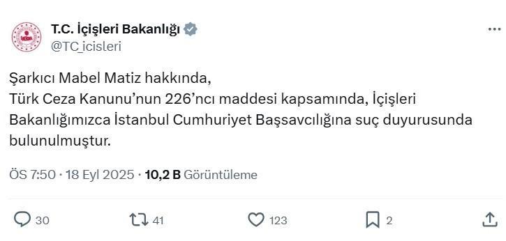 Mabel Matiz hakkında suç duyurusu