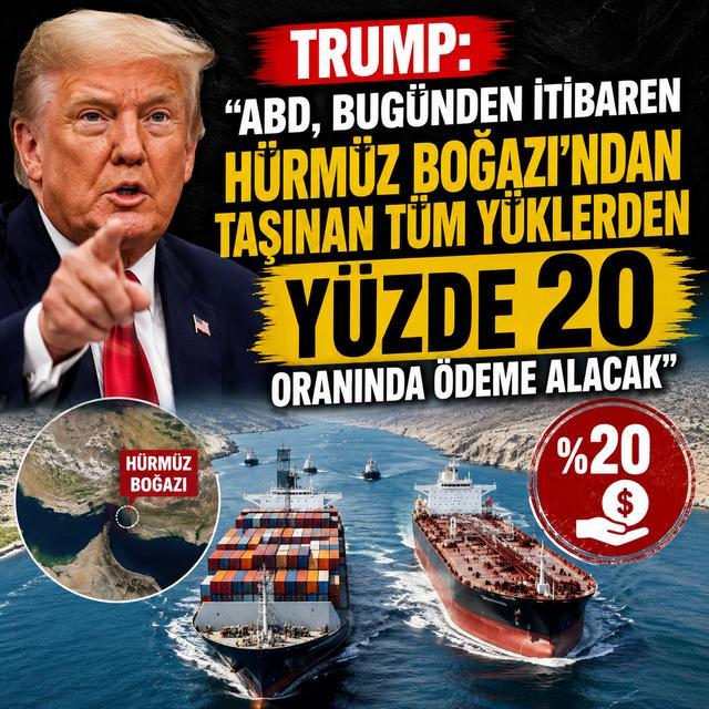 Trump: "ABD, bugünden itibaren Hürmüz Boğazı'ndan taşınan tüm yüklerden yüzde 20 oranında ödeme alacak"