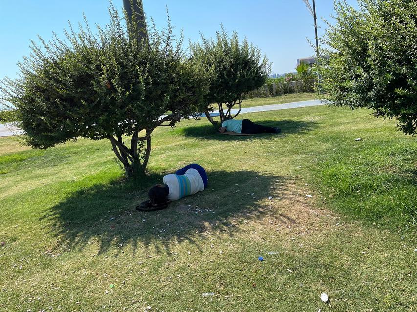 İZMİR'DE SICAK HAVA BUNALTTI, VATANDAŞLAR AĞAÇ GÖLGELERİNE KAÇTI