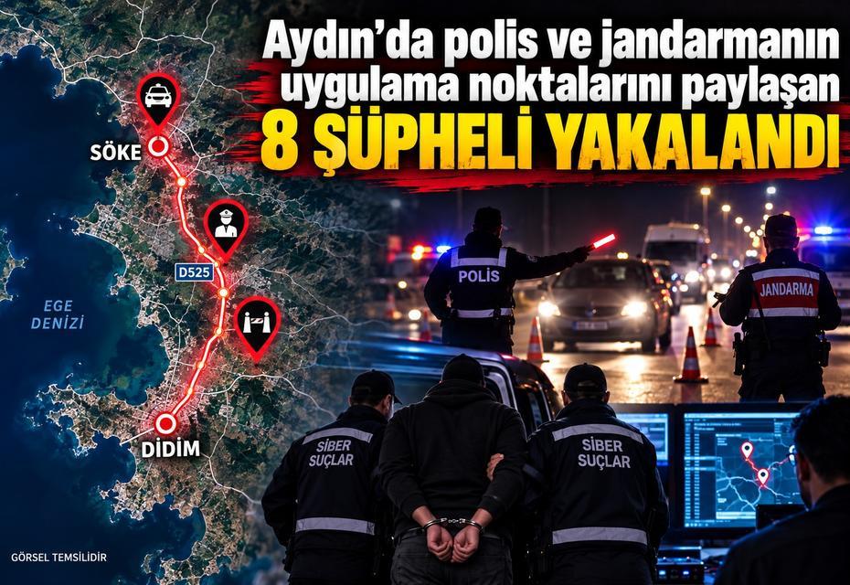 Aydın'da polis ve jandarmanın uygulama noktalarını paylaşan 8 şüpheli yakalandı