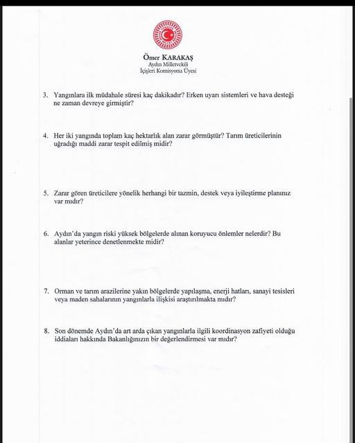 Karakaş’tan yangınlarla ilgili soru önergesi