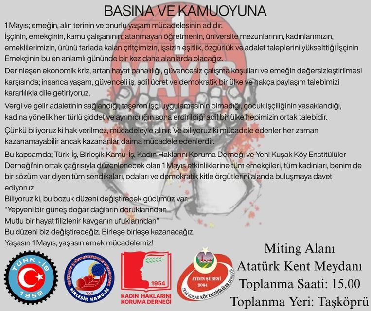 Aydın'da emek ve adalet çağrısı meydanlara taşınıyor