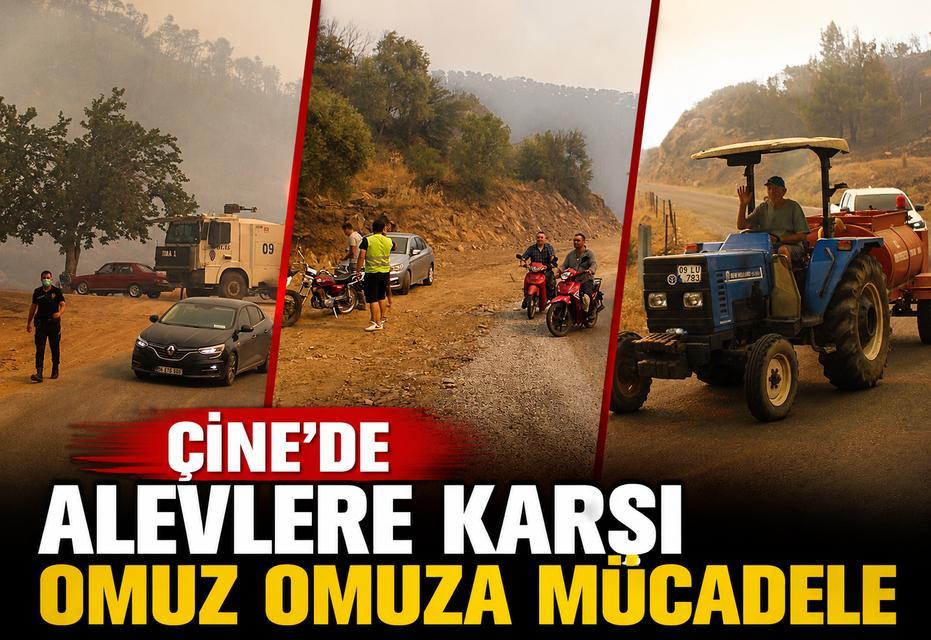 Çine'de alevlere karşı omuz omuza mücadele