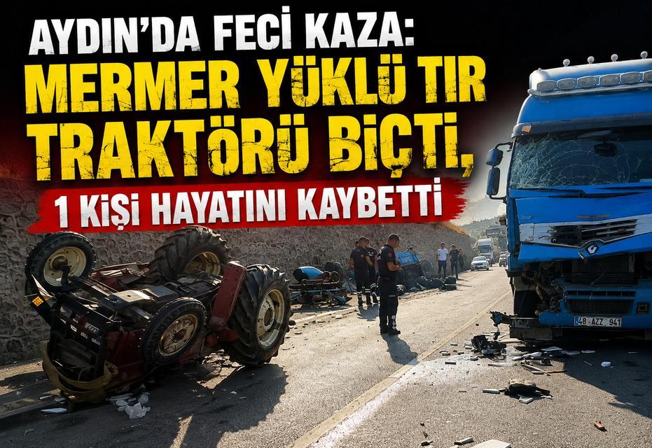 Aydın’da mermer yüklü TIR traktörü biçti, 1 kişi hayatını kaybetti