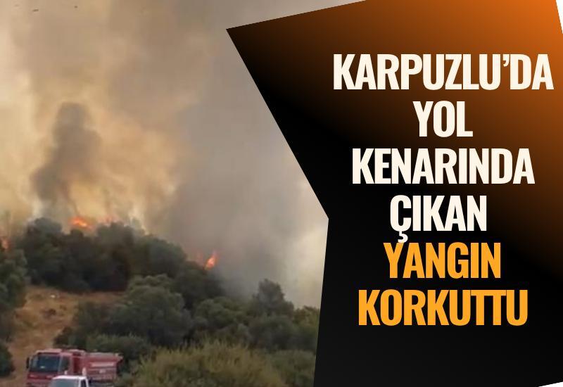 Karpuzlu’da yol kenarında çıkan yangın korkuttu