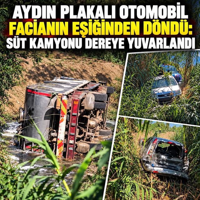 Aydın plakalı otomobil facianın eşiğinden döndü