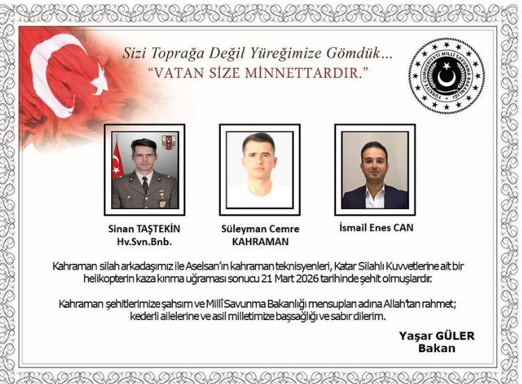 Düşen helikopterde şehit olan 3 personelin kimliği belli oldu