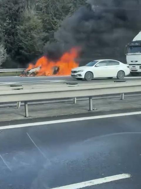 Seyir halindeki araç alev alev yandı