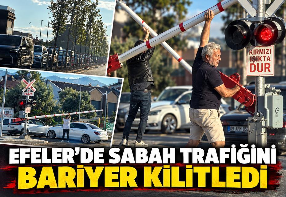 Efeler’de sabah trafiğini bariyer kilitledi