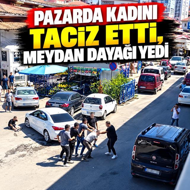 Pazarda kadını taciz etti, meydan dayağı yedi