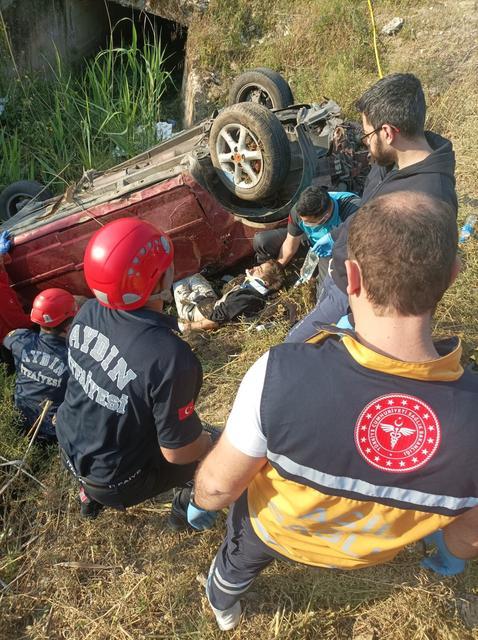 Aydın'da takla atan otomobil kanala uçtu