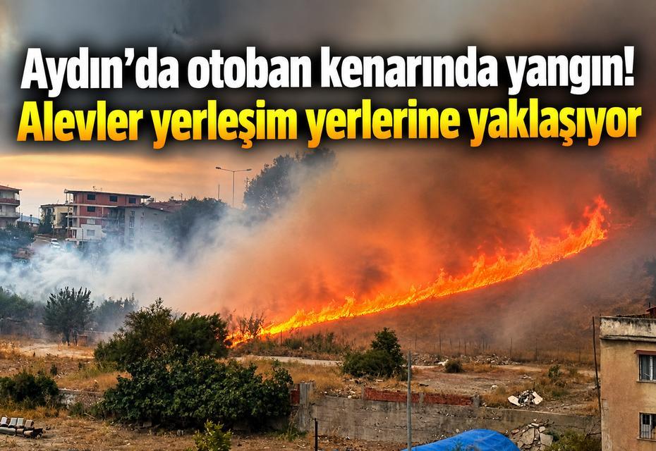 Aydın’da otoban kenarında yangın! Alevler yerleşim yerlerine yaklaşıyor