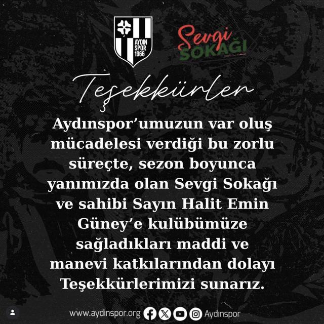 Aydınspor’dan Sevgi Sokağı’na anlamlı teşekkür