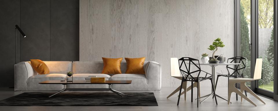 Interior of modern living room with sofa 3 D rendering