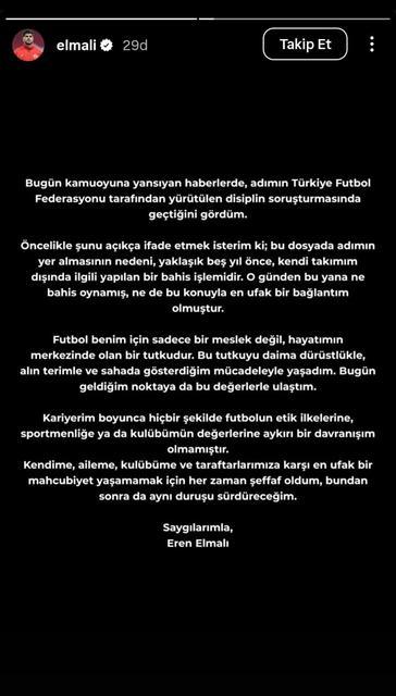 "Bu dosyada adımın yer almasının nedeni, yaklaşık 5 yıl önce kendi takımım dışında ilgili yapılan bir bahis işlemidir"