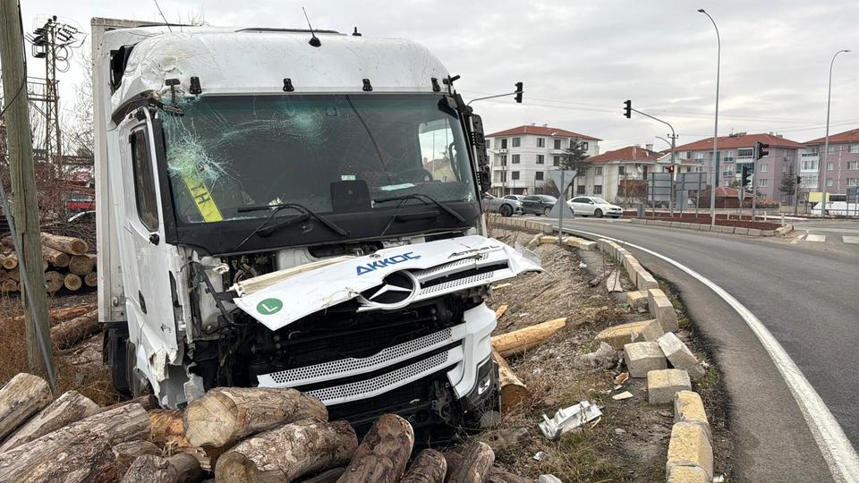 Kontrolden çıkan tır, kereste fabrikasına girdi