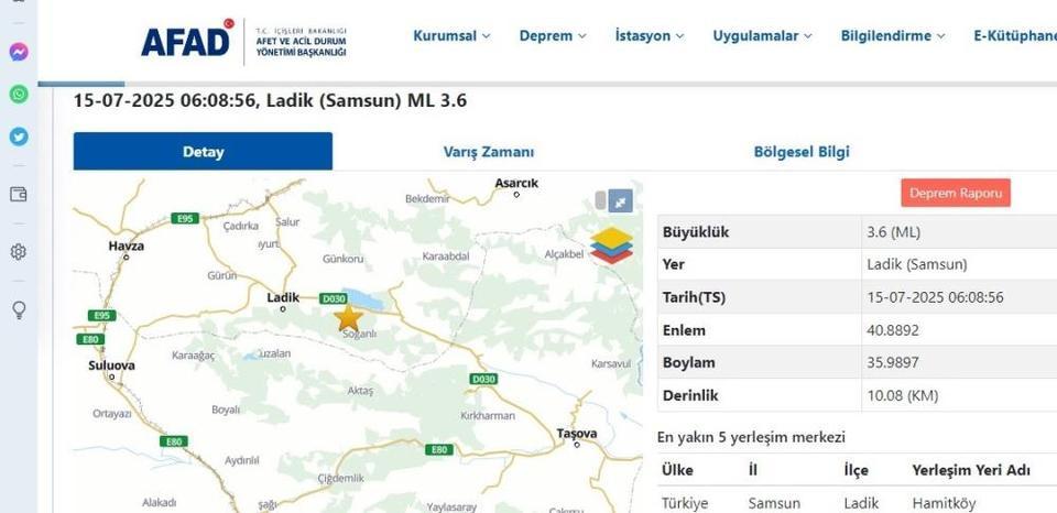 3.6 büyüklüğünde deprem meydana geldi