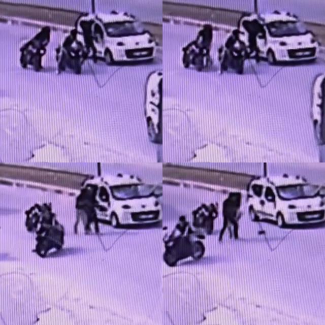 Kaskla tartıştığı sürücünün aracına zarar verdi