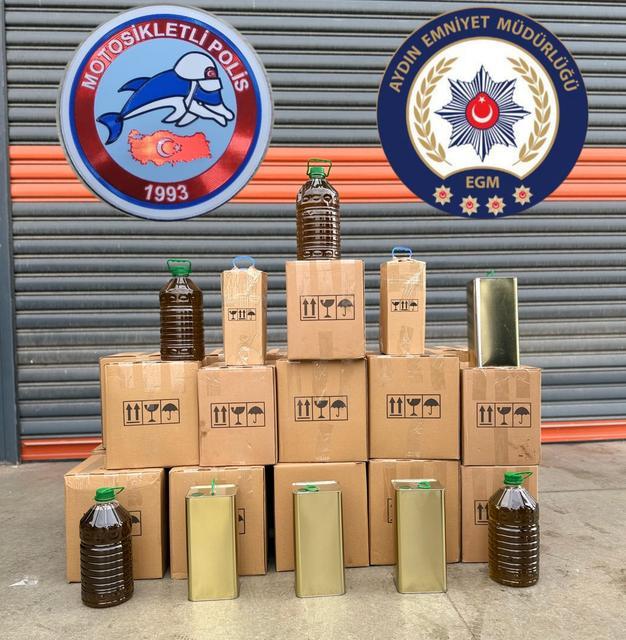 Aydın’da şüpheli araçtan sahte yağ çıktı