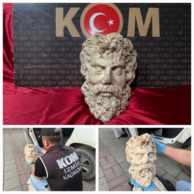 2 bin yıllık Zeus mermer heykel başı ele geçirildi