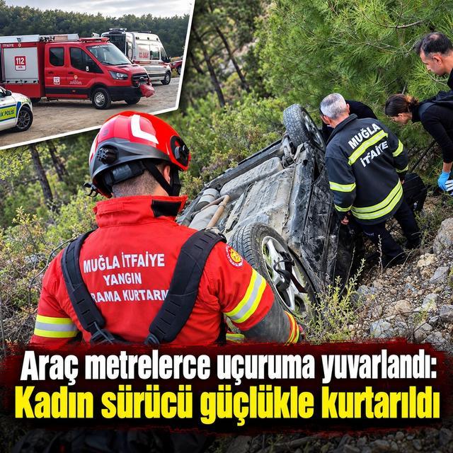 Araç metrelerce uçuruma yuvarlandı: Kadın sürücü güçlükle kurtarıldı