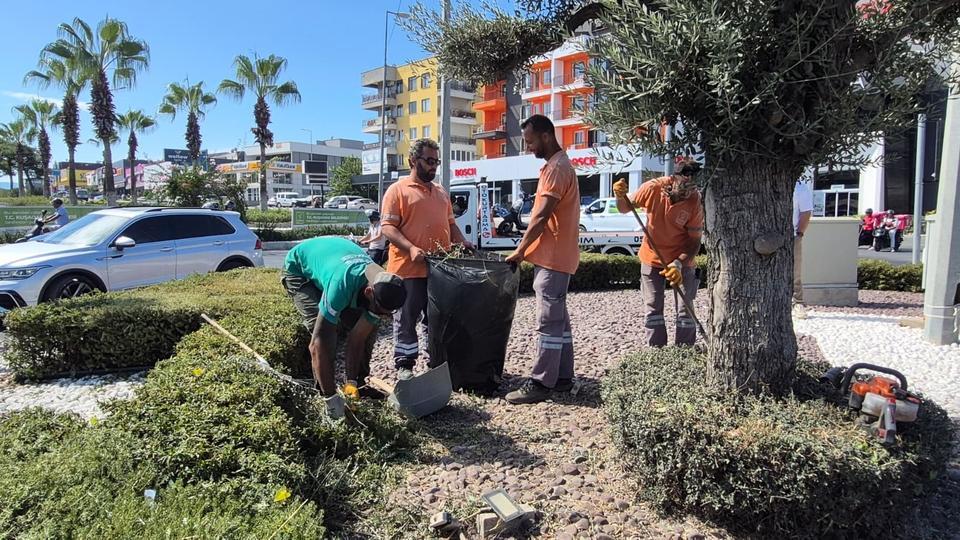 Kuşadası'nda yeşil alanlar bakıma alındı
