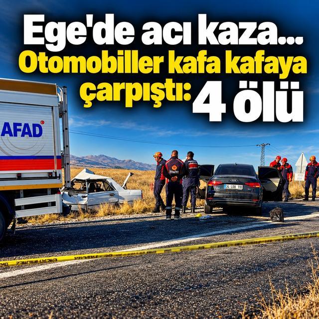Ege'de acı kaza... Otomobiller kafa kafaya çarpıştı: 4 ölü