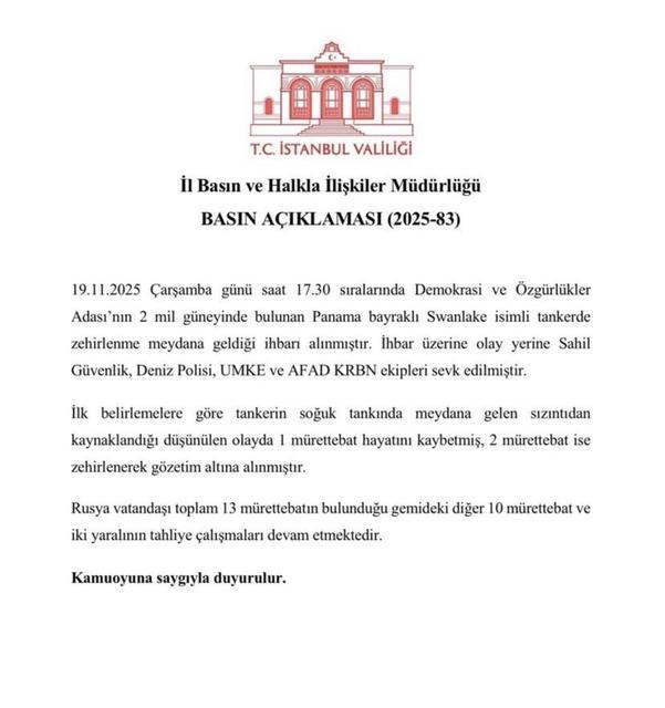 Tanker gemisinde zehirlenme vakası: 1 ölü