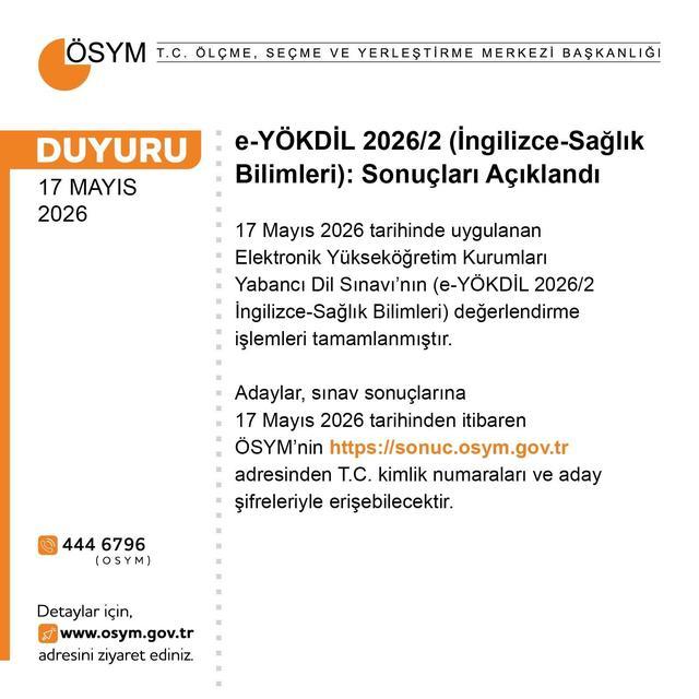 e-YÖKDİL 2026/2 sonuçları açıklandı