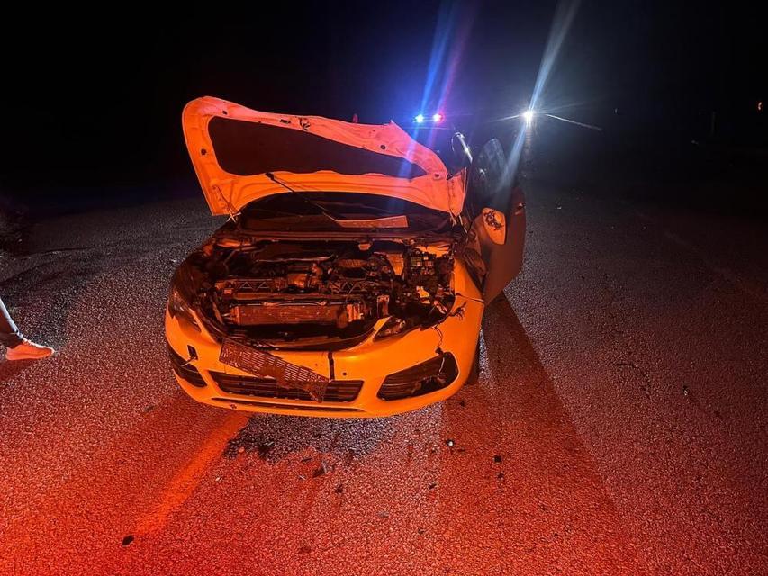 Otomobil yola çıkan danaya çarptı: 2 yaralı