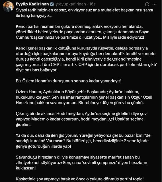 Özgür Özel'in Aydın için seçim çağrısına AK Parti'den yanıt geldi