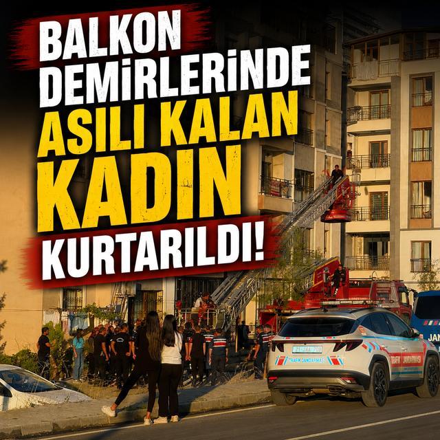 Balkon demirlerinde asılı kalan kadın kurtarıldı