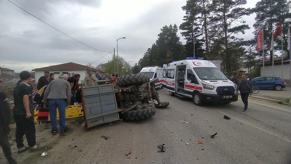 Traktör ile beton taşıyan tır çarpıştı: 2 yaralı