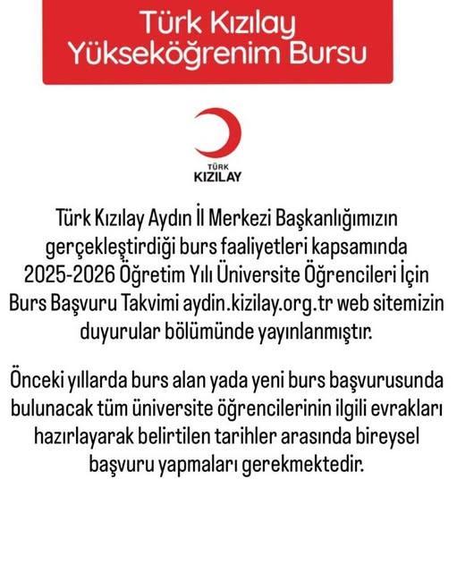 Türk Kızılay Aydın'dan burs imkanı