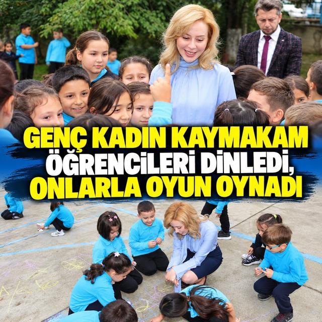 Genç kadın kaymakam öğrencileri dinledi, onlarla oyun oynadı