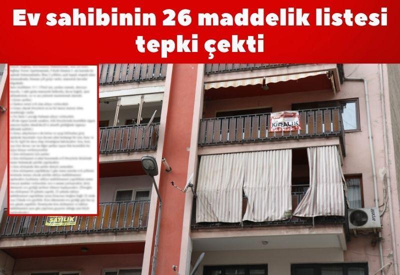 Ev sahibinin 26 maddelik listesi tepki çekti