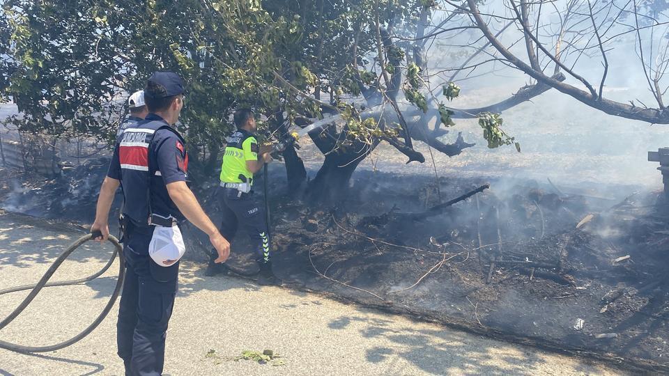 ÇANAKKALE'DEKİ ORMAN YANGININDA KÖYE ULAŞAN ALEVLER KARŞISINDA JANDARMA VE KÖYLÜLER SEFERBER OLDU