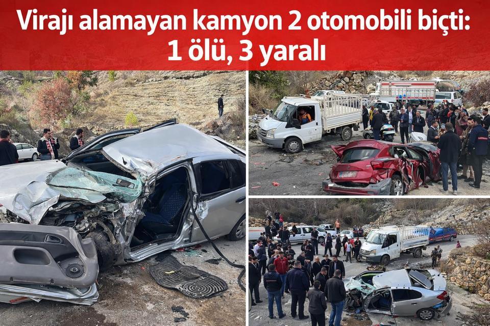 Virajı alamayan kamyon 2 otomobili biçti: 1 ölü, 3 yaralı