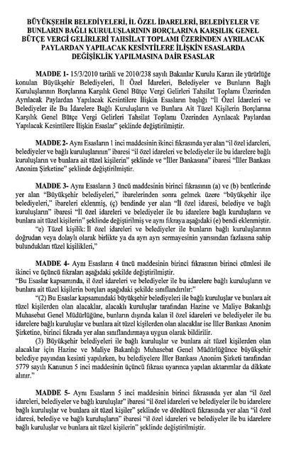BELEDİYELERİN ÖDENMEYEN BORÇLARI BÜTÇELERİNDEN KESİLECEK