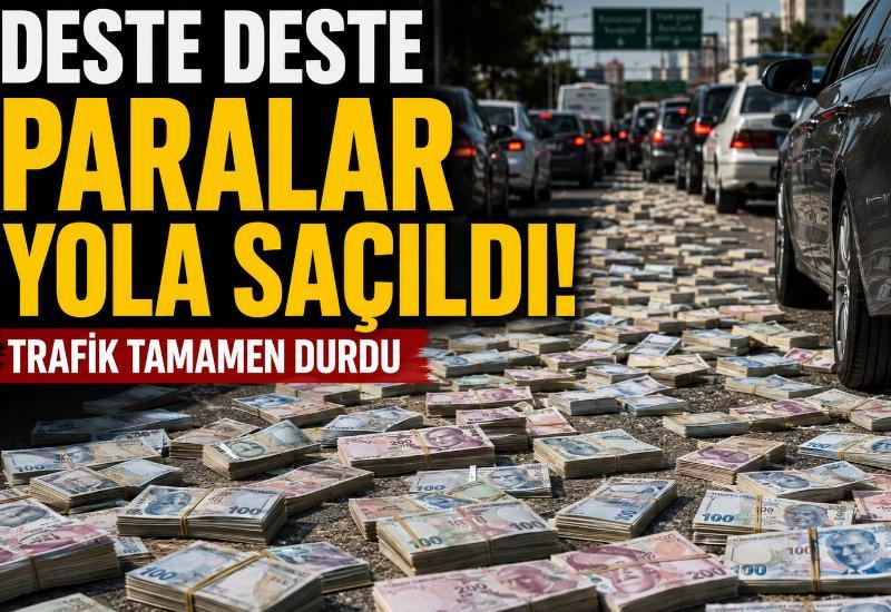 Deste deste paralar yola saçıldı, trafik tamamen durdu
