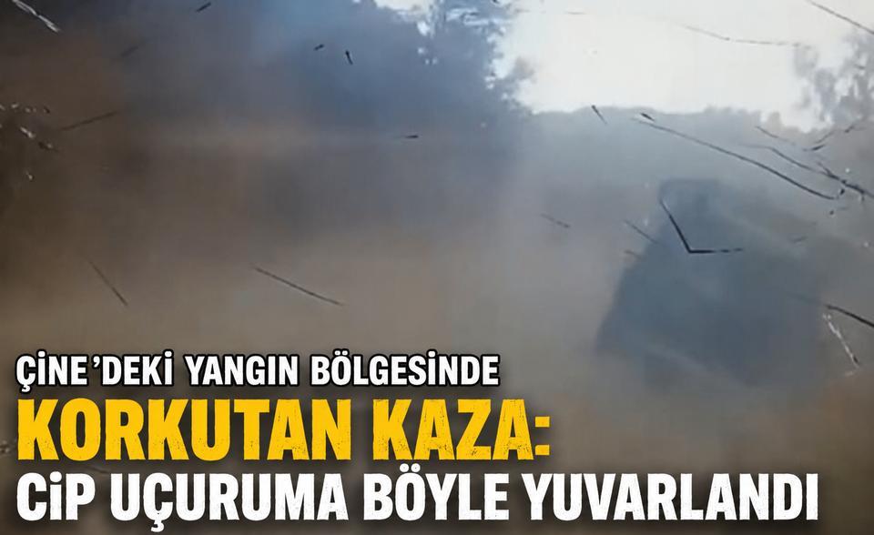 Çine'deki yangın bölgesinde korkutan kaza: Cip uçuruma böyle yuvarlandı