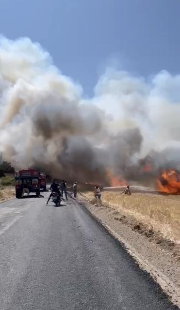 ÇANAKKALE'DE TARIM ARAZİSİNDE YANGIN ÇIKTI