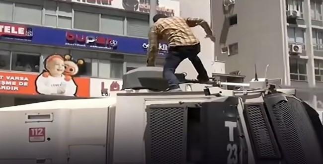 TOMA'nın üstüne çıkıp zarar veren saldırgan tutuklandı