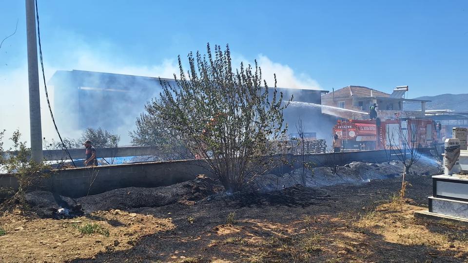 Çine'de korku dolu anlar! Mezarlıktaki yangın hayvan damına sıçradı